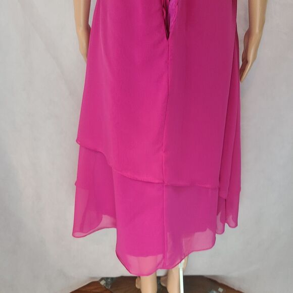 New Mother of the Bride (10) Fuchsia Chiffon Sleeveless Pleated Waist Midi Dress - Picture 8 of 10